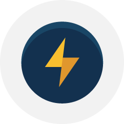 A blue and yellow button with an image of a lightning bolt.