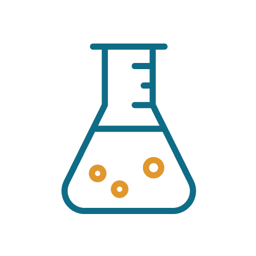 A blue and green picture of an orange and yellow object in a beaker.